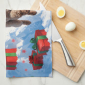 Poedel loopt in de sneeuw met kerst Pet Theedoek (Quarter Fold)