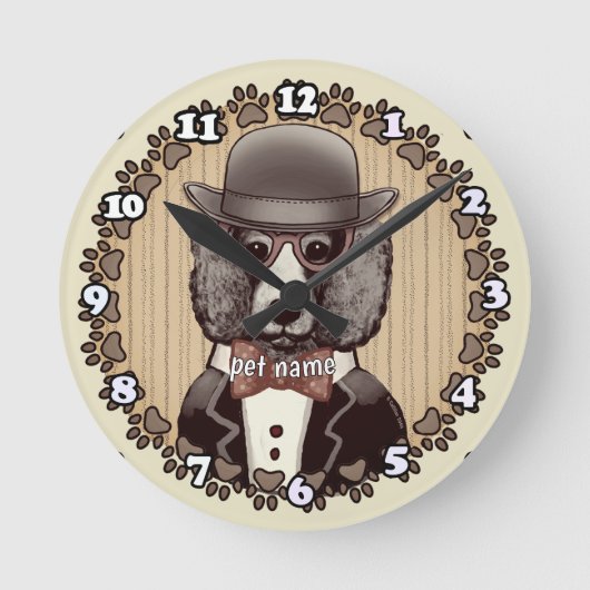 Poedel met bril ronde klok (Voorkant)