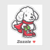 Poedel met een kerstcadeau sticker (Vel)