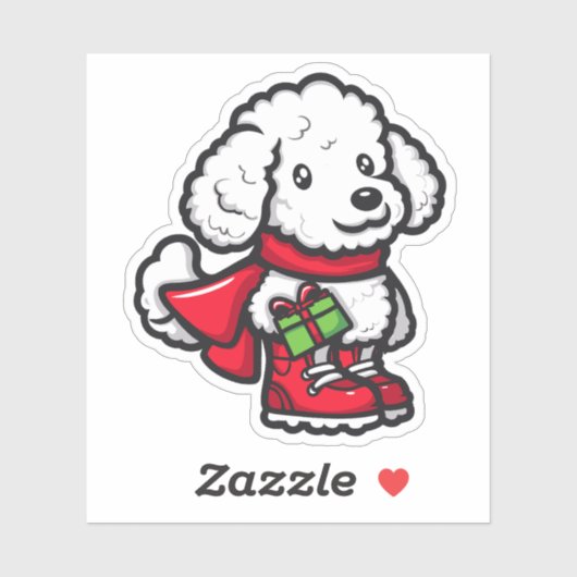 Poedel met een kerstcadeau sticker (Vel)