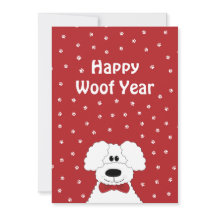 Poedel met een strik stropdas 'Happy Woof Year' Ke