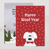 Poedel met een strik stropdas 'Happy Woof Year' Ke Feestdagenkaart (Voorkant / Achterkant)