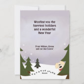 Poedel met een strik stropdas 'Happy Woof Year' Ke Feestdagenkaart (Achterkant)