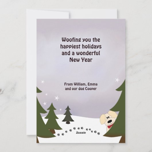 Poedel met een strik stropdas 'Happy Woof Year' Ke Feestdagenkaart (Achterkant)