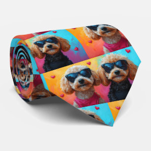 Poedel met hart Rozen Valentijnsdag Stropdas