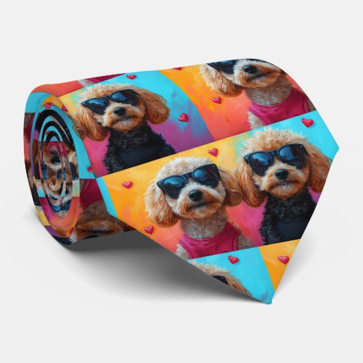 Poedel met hart Rozen Valentijnsdag Stropdas (Opgerold)