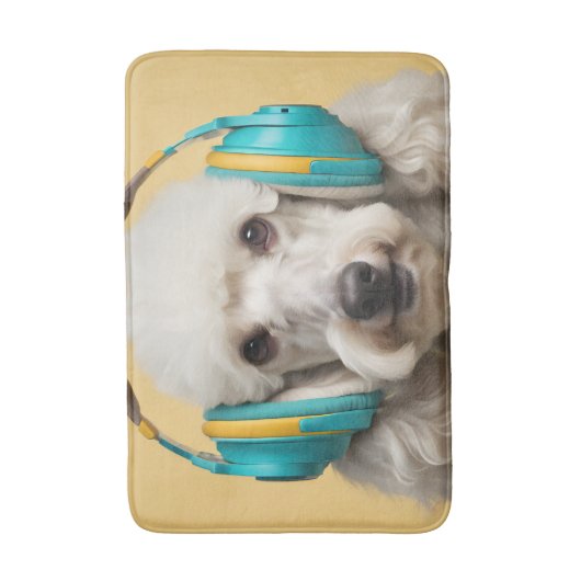 Poedel met hoofdtelefoon badmat (Voorkant Verticaal)