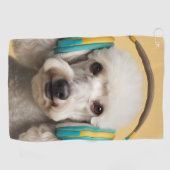 Poedel met hoofdtelefoon golfhanddoek (Horizontaal)
