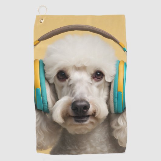 Poedel met hoofdtelefoon golfhanddoek (Voorkant)