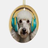 Poedel met hoofdtelefoon keramisch ornament (Rechts)