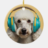 Poedel met hoofdtelefoon keramisch ornament (Achterkant)