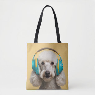 Poedel met hoofdtelefoon tote bag