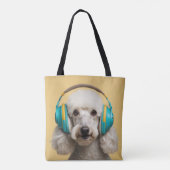 Poedel met hoofdtelefoon tote bag (Achterkant)