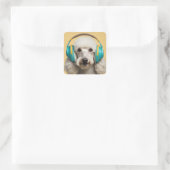 Poedel met hoofdtelefoon vierkante sticker (Tas)