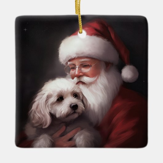 poedel met sinterklaas feestelijke kerst keramisch ornament (Voorkant)