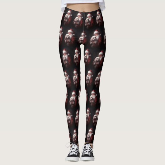 poedel met sinterklaas feestelijke kerst leggings (Voorkant)