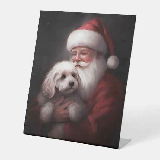 poedel met sinterklaas feestelijke kerst reclamebord met voetstuk (Voorkant)