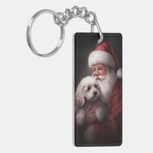 poedel met sinterklaas feestelijke kerst sleutelhanger (Voorkant Links)