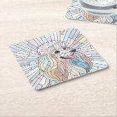 Poedel - pastel mozaïek kunst kartonnen onderzetters (Schuin)