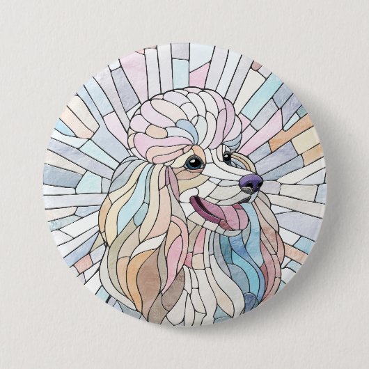 Poedel - pastel mozaïek kunst ronde button 7,6 cm (Voorkant)