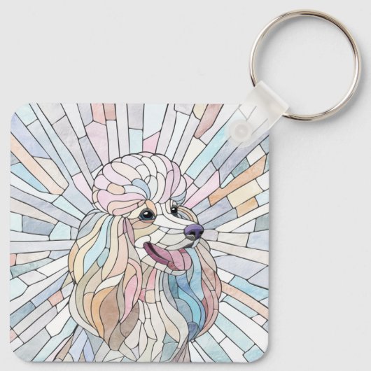 Poedel - pastel mozaïek kunst sleutelhanger (Achterkant)