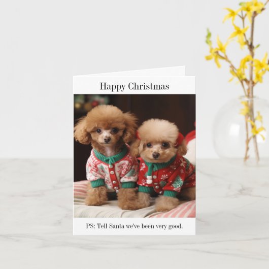 Poedel Puppies Kerst Kaart (Gele Bloem)