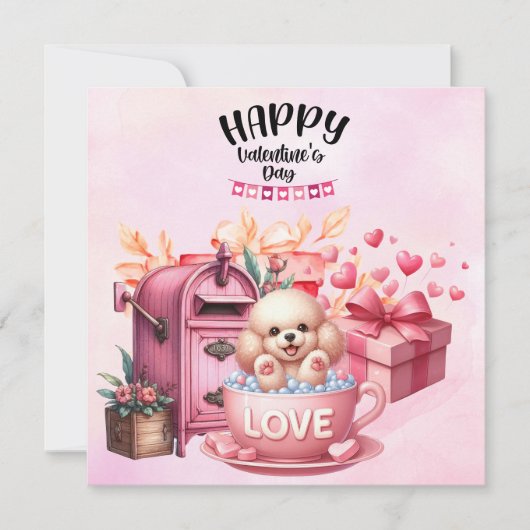 Poedel Puppy Dog voor Valentijnsdag Feestdagenkaart (Voorkant)
