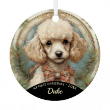 Poedel Puppy Eerste Kerst Metal Ornament