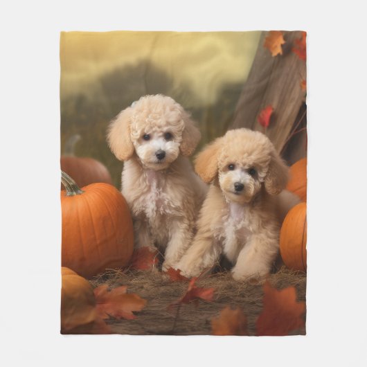 Poedel Puppy Herfst Delight Pompoen Fleece Deken (Voorkant)