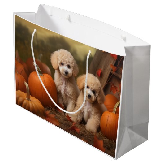 Poedel Puppy Herfst Delight Pompoen Groot Cadeauzakje (Achterkant Gekanteld)