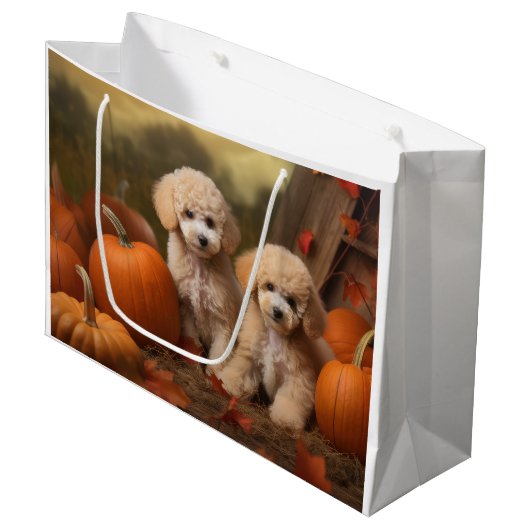 Poedel Puppy Herfst Delight Pompoen Groot Cadeauzakje (Voorkant Gekanteld)