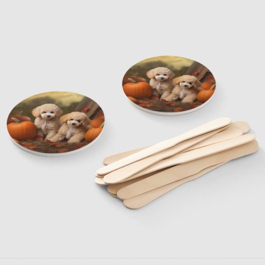 Poedel Puppy Herfst Delight Pompoen Handwaaier (Niet-gemonteerd)