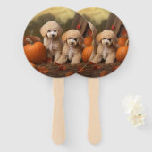 Poedel Puppy Herfst Delight Pompoen Handwaaier (Voorkant en achterkant)