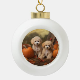 Poedel Puppy Herfst Delight Pompoen Keramische Bal Ornament
