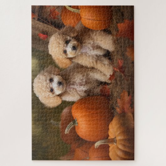 Poedel Puppy Herfst Delight Pompoen Legpuzzel (Verticaal)