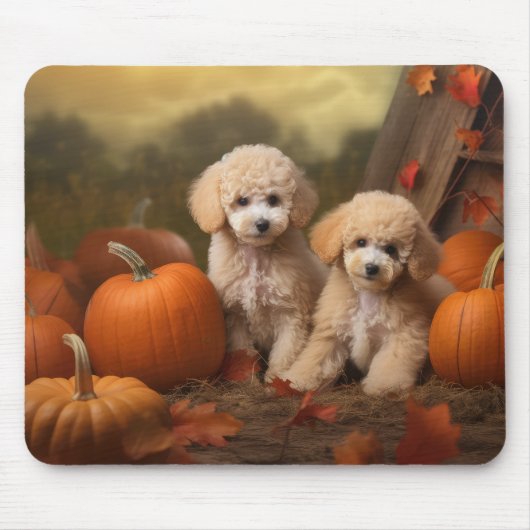 Poedel Puppy Herfst Delight Pompoen Muismat (Voorkant)