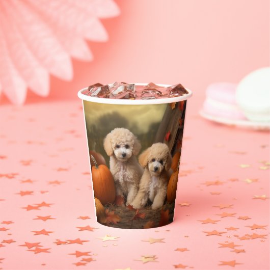 Poedel Puppy Herfst Delight Pompoen Papieren Bekers (Insitu)