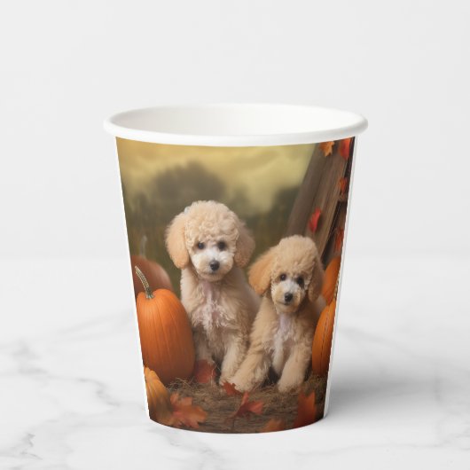 Poedel Puppy Herfst Delight Pompoen Papieren Bekers (Achterkant)