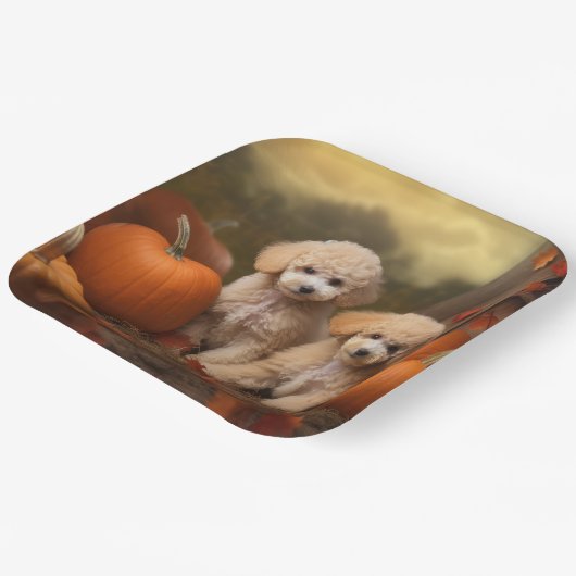 Poedel Puppy Herfst Delight Pompoen Papieren Bordje (Gebogen)