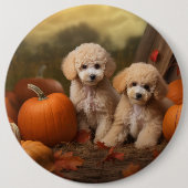 Poedel Puppy Herfst Delight Pompoen Ronde Button 6,0 Cm (Voorkant)
