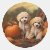Poedel Puppy Herfst Delight Pompoen Ronde Sticker (Voorkant)