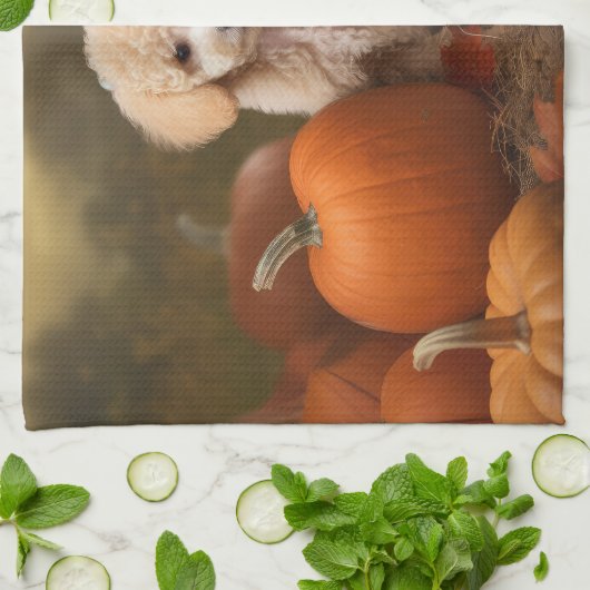 Poedel Puppy Herfst Delight Pompoen Theedoek (Gevouwen)