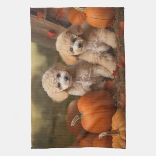 Poedel Puppy Herfst Delight Pompoen Theedoek (Verticaal)
