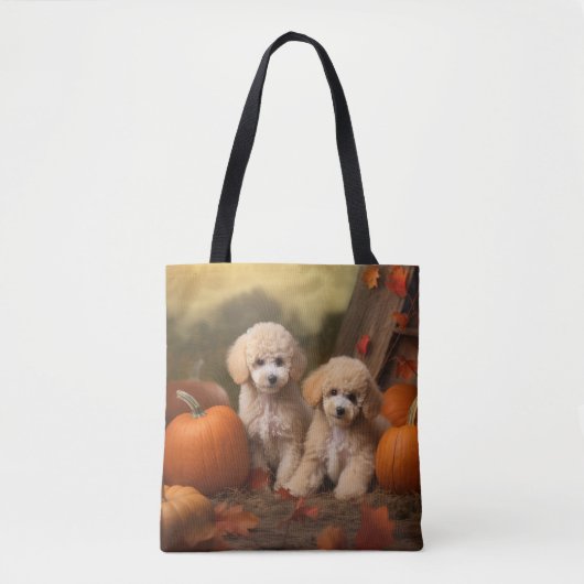 Poedel Puppy Herfst Delight Pompoen Tote Bag (Voorkant)