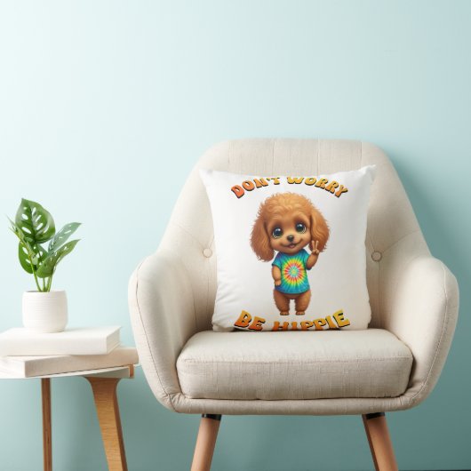 Poedel Puppy Hippie Happy Dog Kussen (Stoel)