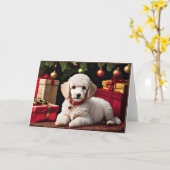 Poedel Puppy Kerstmis Kaart (Gele Bloem)