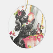 Poedel puppy met make-up tafel keramisch ornament (Links)