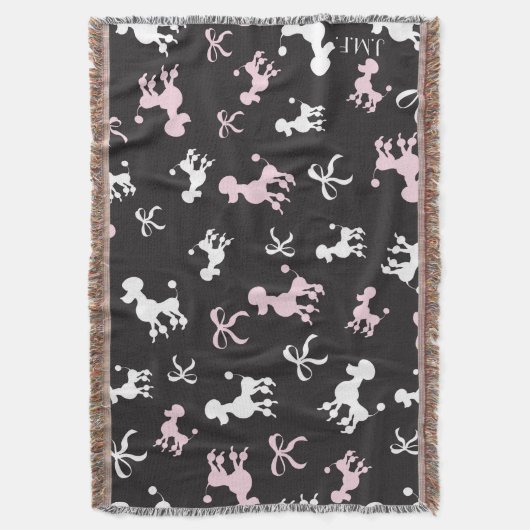 Poedel roze en zwart monogram deken (Voorkant Verticaal)