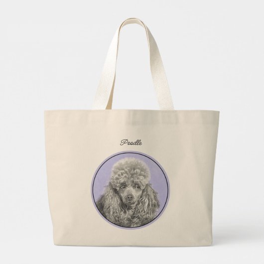 Poedel Schilderij Miniatuur Speelgoed Zilver Grijs Grote Tote Bag (Achterkant)