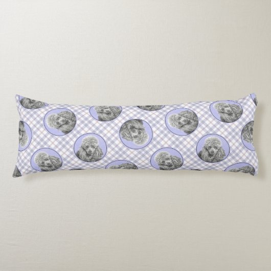 Poedel Schilderij Miniatuur Speelgoed Zilver Grijs Lichaamskussen (Voorkant)